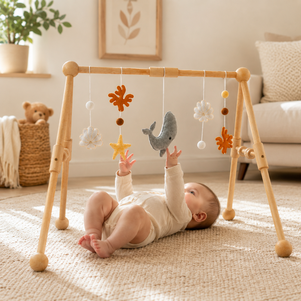 Little Teekie Wooden Baby Play Gym with Detachable Toy