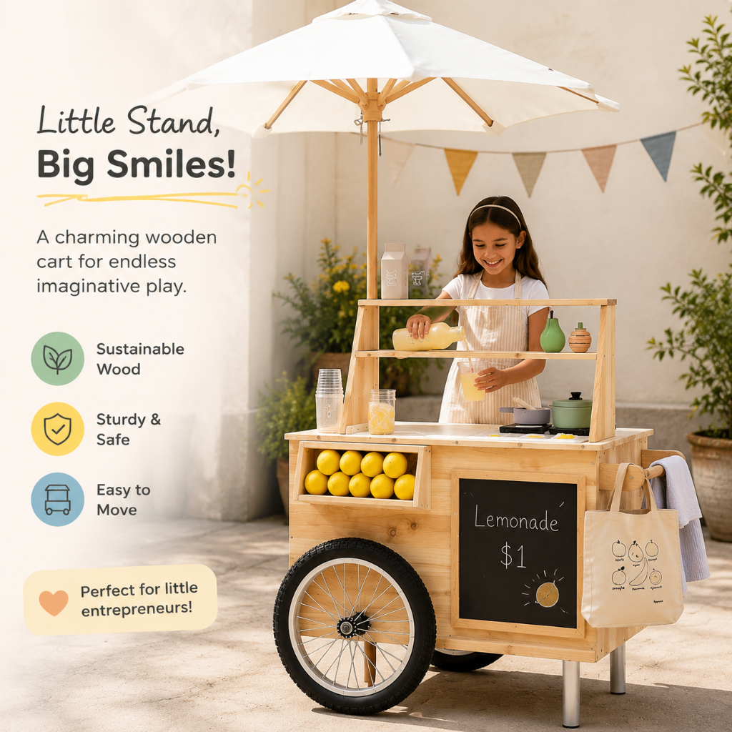 Little Teekie Wooden Outdoor Mud Kitchen Cart with Umbrella