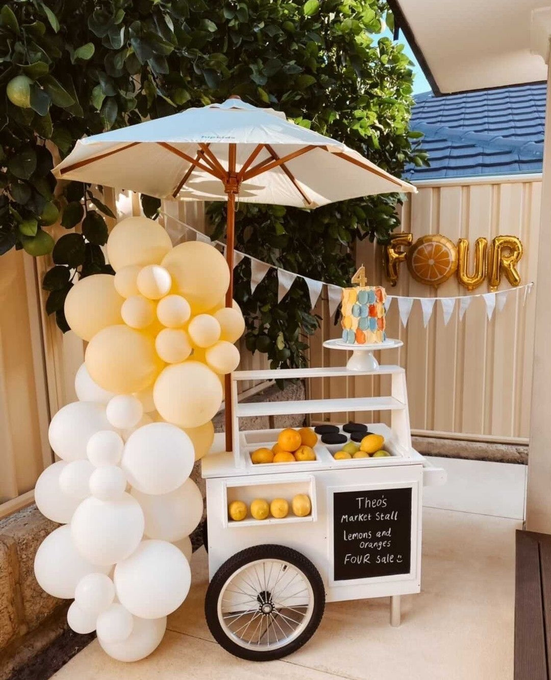 Little Teekie Wooden Outdoor Mud Kitchen Cart with Umbrella