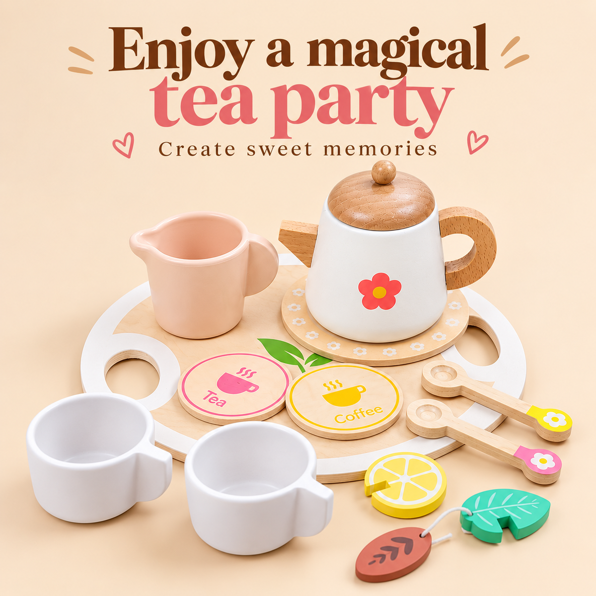 Little Teekie Wooden Tea Party Pretend Play Set