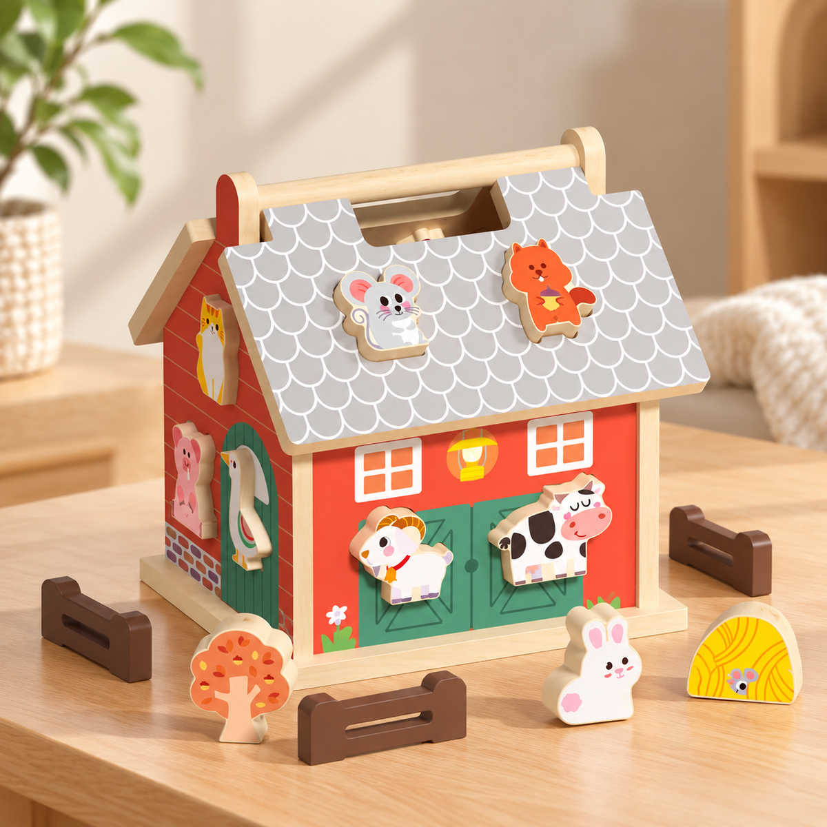 Little Teekie Personalised Wooden Shape Animal Sorter | Engraved Name, Red