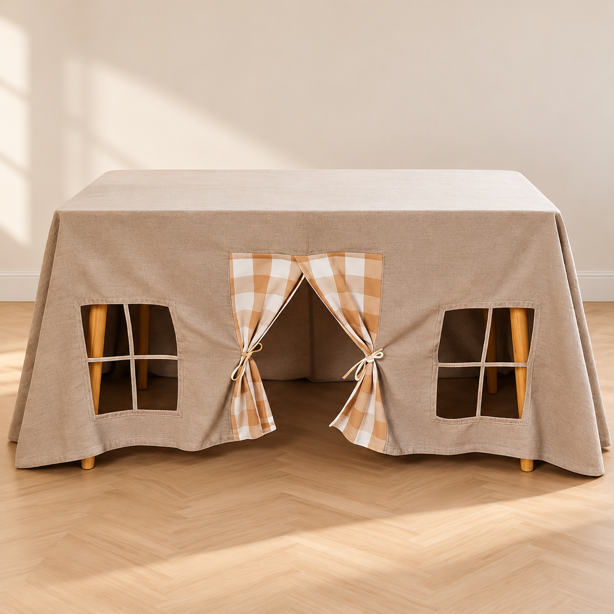 Little Teekie Table Play Tent | Fits Over Dining Tables, 230*300cm – Natural Coffee