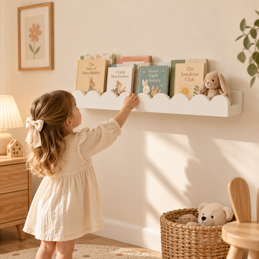 Little Teekie Scalloped Floating Wall Shelf | 58x 11 x 4 cm Plywood – White