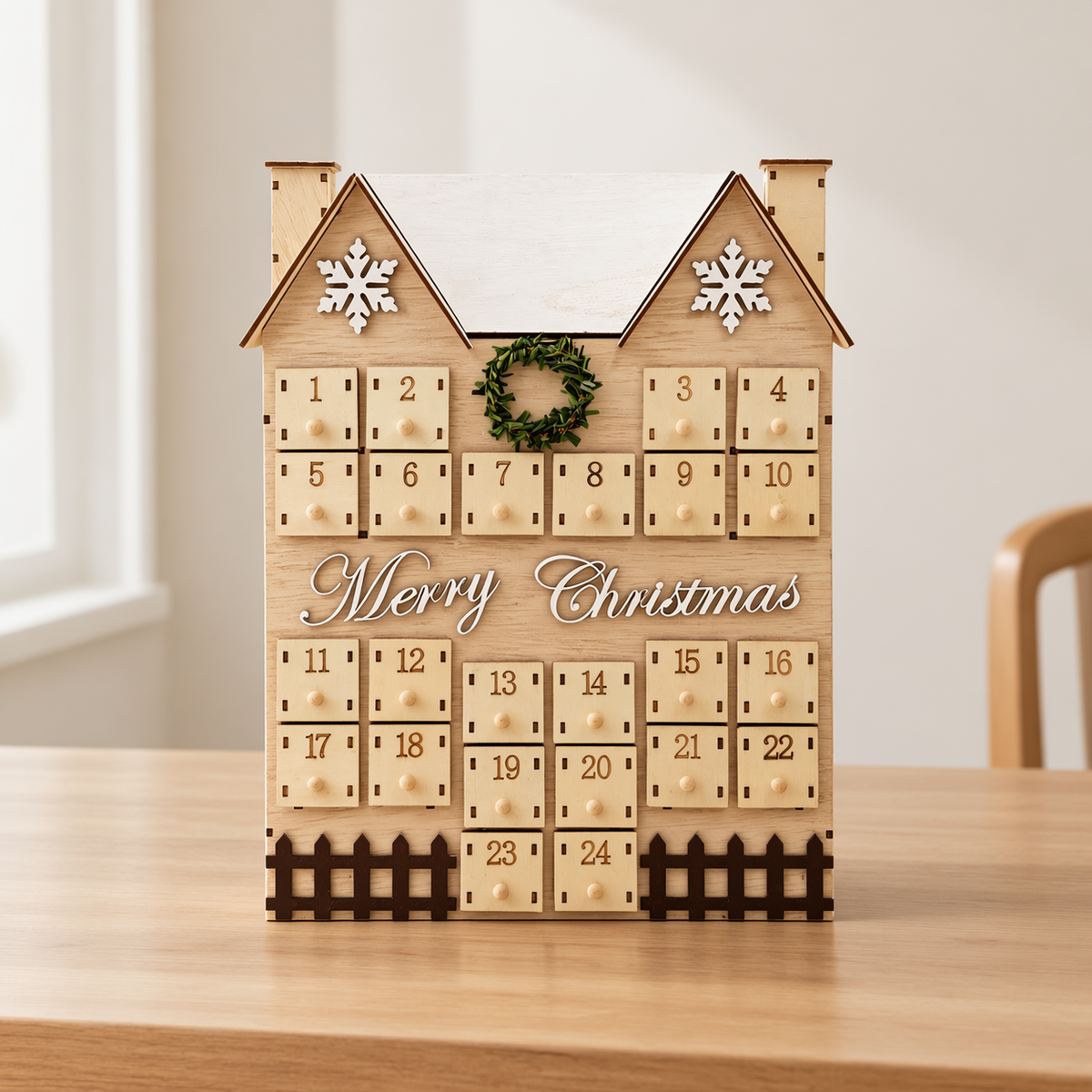 Little Teekie Personalised Wooden Advent Calendar House | 24 Drawer Christmas Countdown for Kids