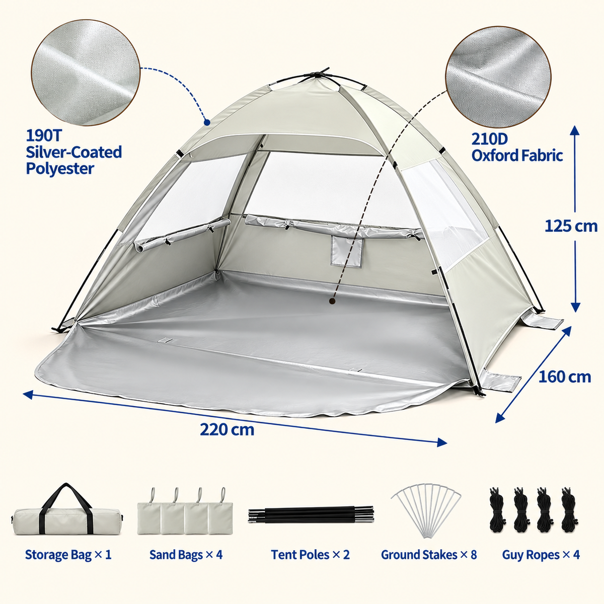 Little Teekie Pop-Up Baby Beach Tent | UPF 50+ with Mesh Sides & Sand Pockets – Beige