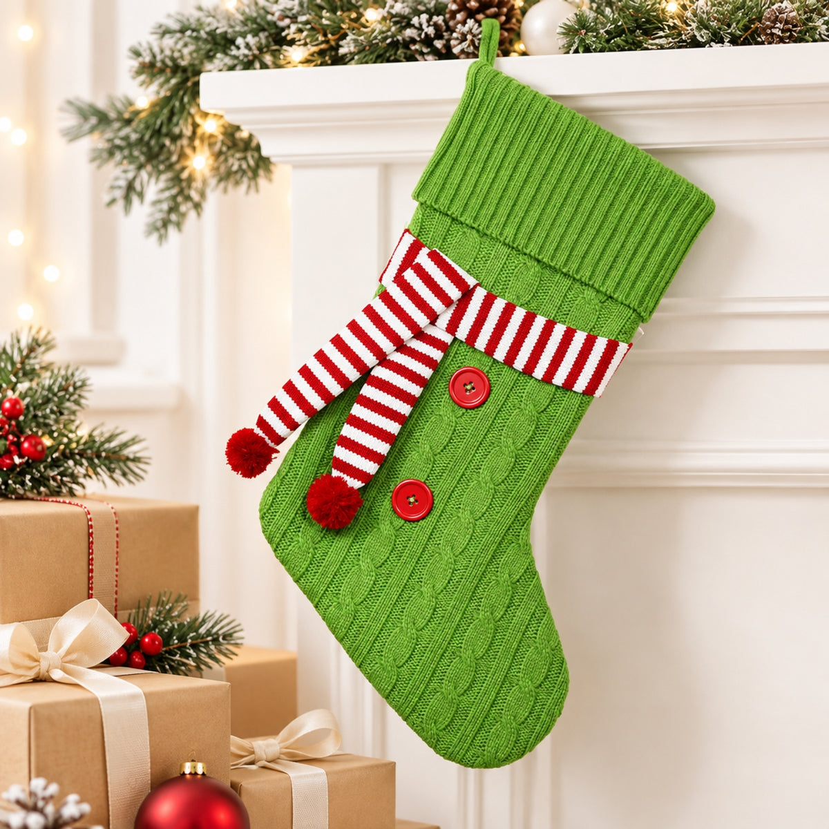 Little Teekie Personalised Knit Christmas Stocking | Embroidered Name – Green