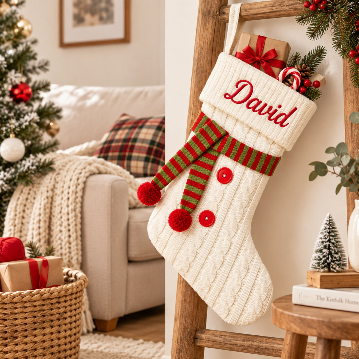 Little Teekie Personalised Knit Christmas Stocking | Embroidered Name – White