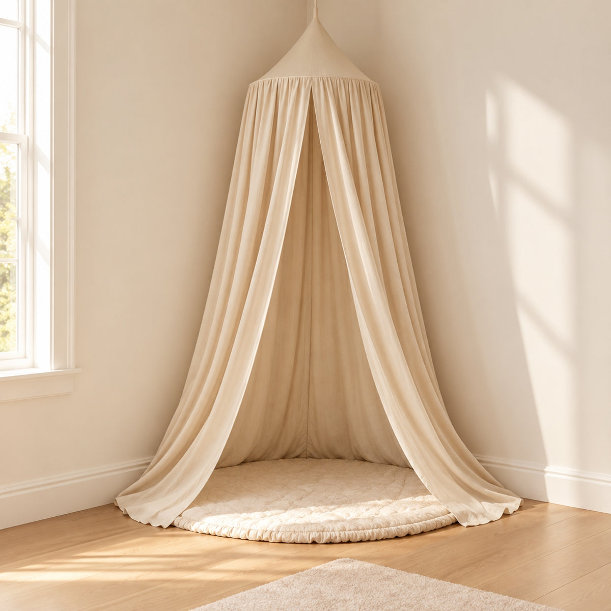 Little Teekie Kids Bed Canopy | Hanging Cot and Bed Canopy or Reading Den, 270 cm – Light Beige