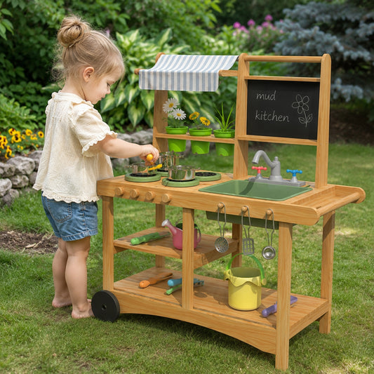 Little Teekie Wooden Mud Kitchen Play Set with Canopy