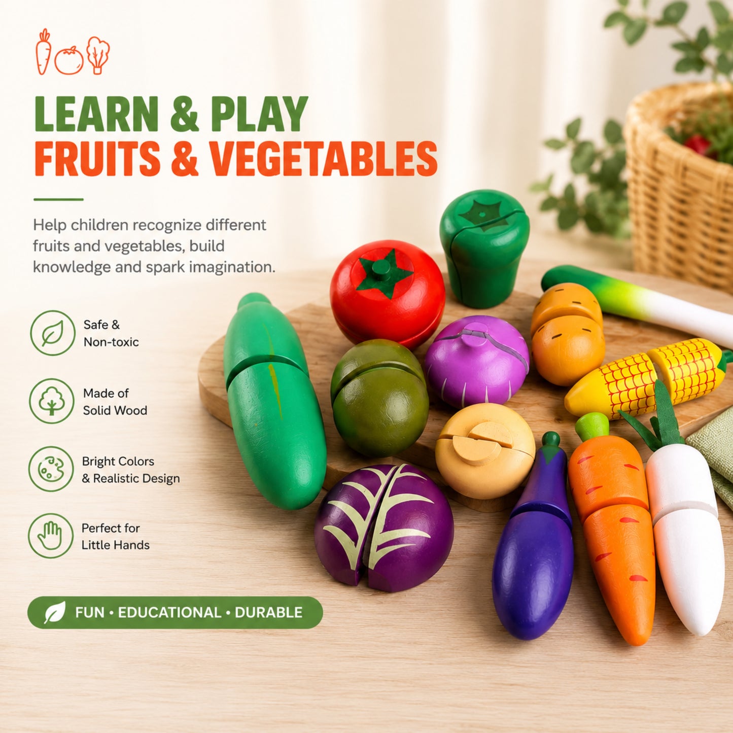 Little Teekie Wooden Fruit & Veggie Play Food Set