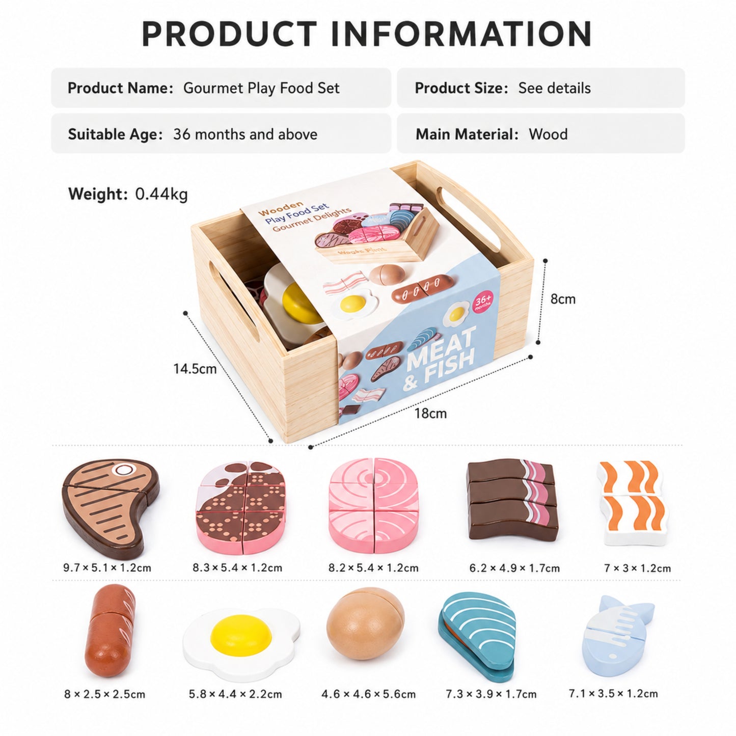 Little Teekie Wooden Meat & Seafood Play Food Set