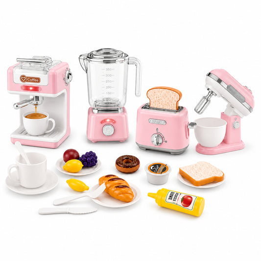 Little Teekie 4-in-1 Kitchen Play Utensils with Coffee Machine, Juicer, Bread Machine and Mixer