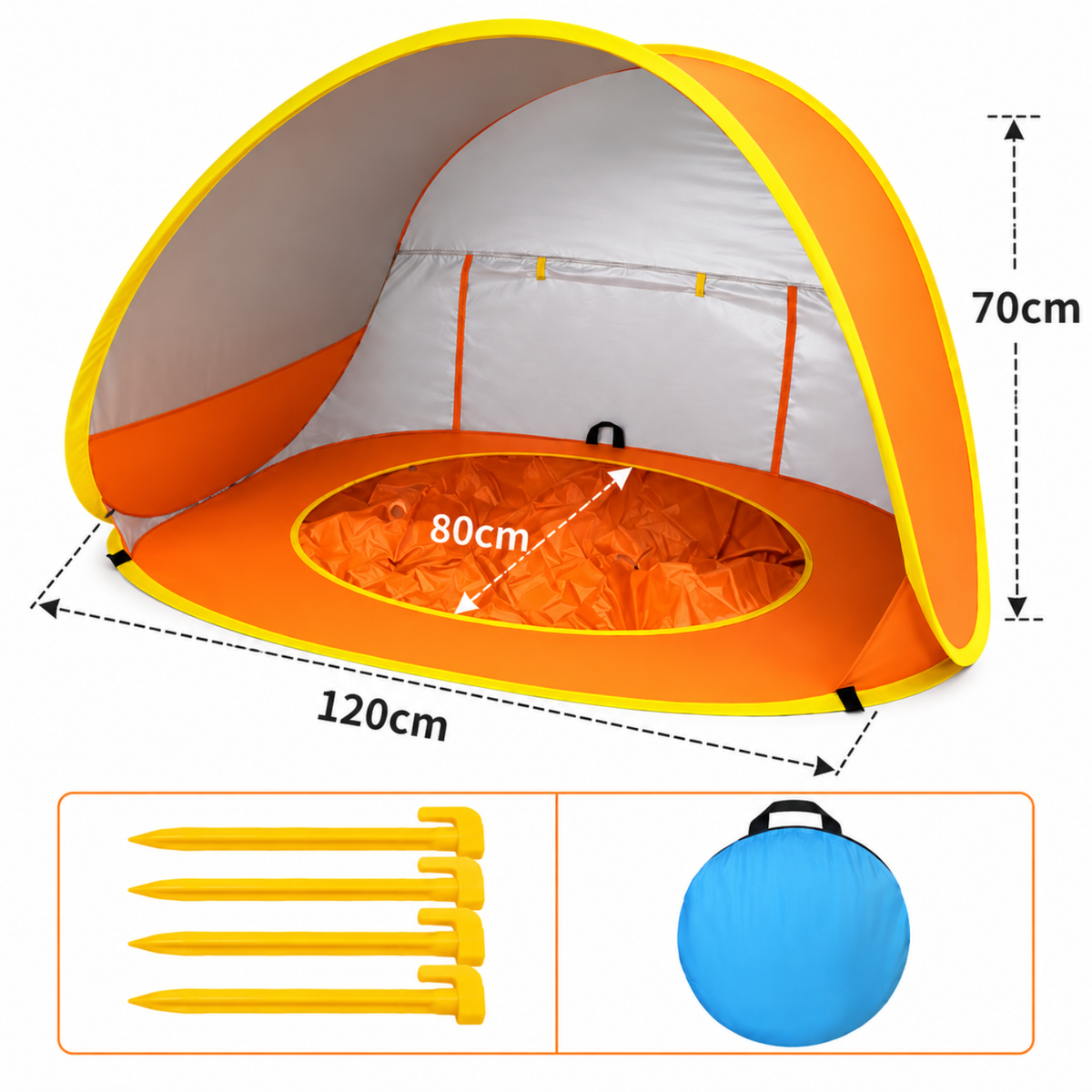 Little Teekie 3-in-1 Baby Beach Tent with Splash Pool | UPF 50+ Pop-Up Sun Shade - Yellow