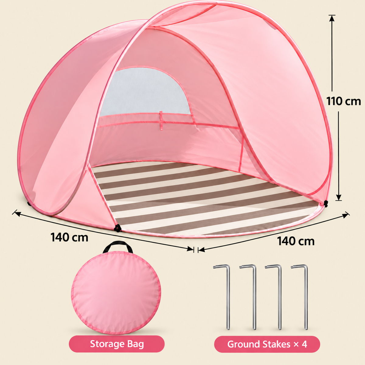 Little Teekie Baby Beach Tent | UPF 50+ Pop-Up Sun Shelter – Blush Pink