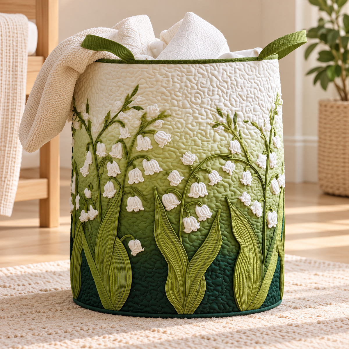 Little Teekie Kids Storage Basket | Soft Toy & Nursery Organiser, Embroidered Lily – Green