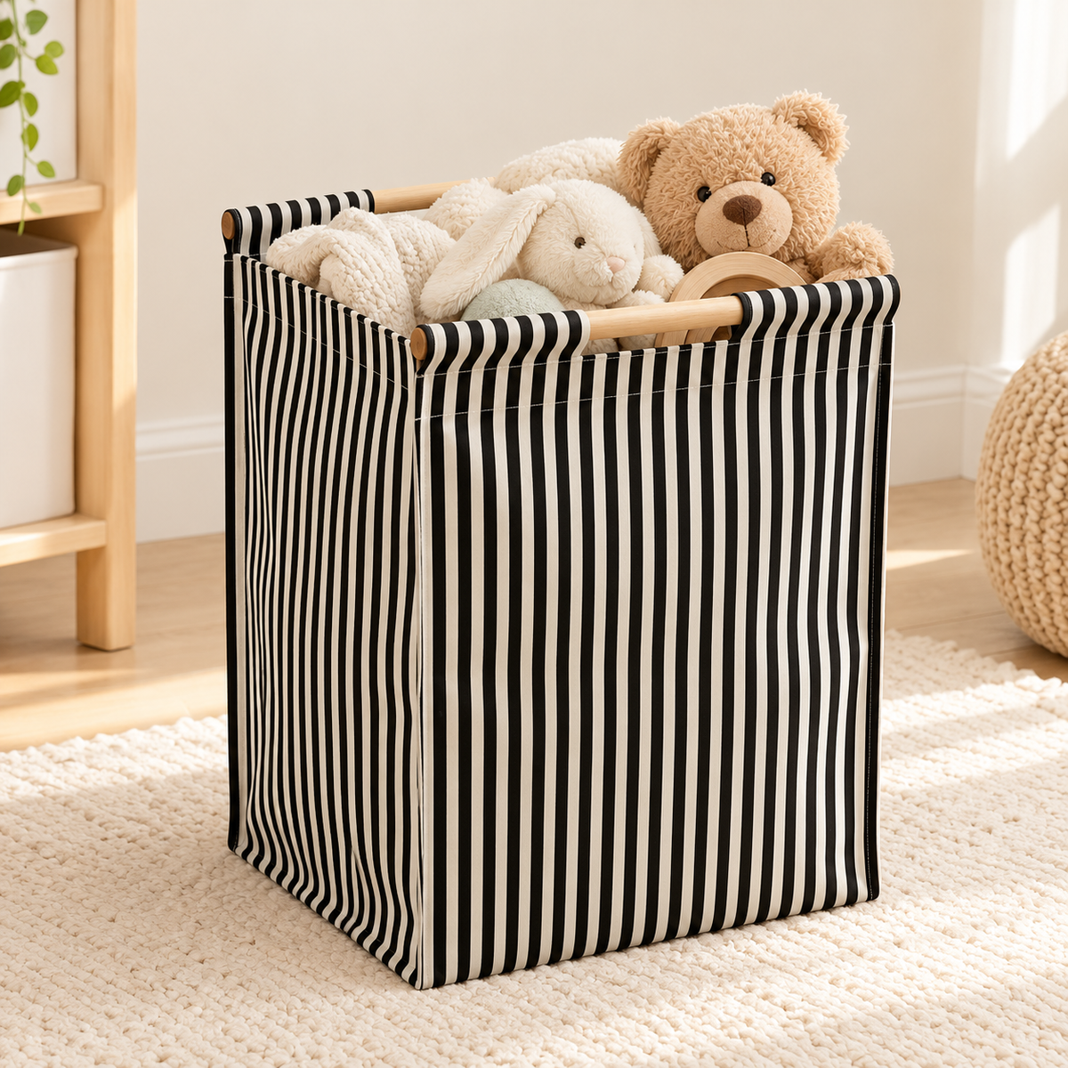 Little Teekie Large Cotton Canvas Storage Basket | Soft Toy & Nursery Organiser – Black