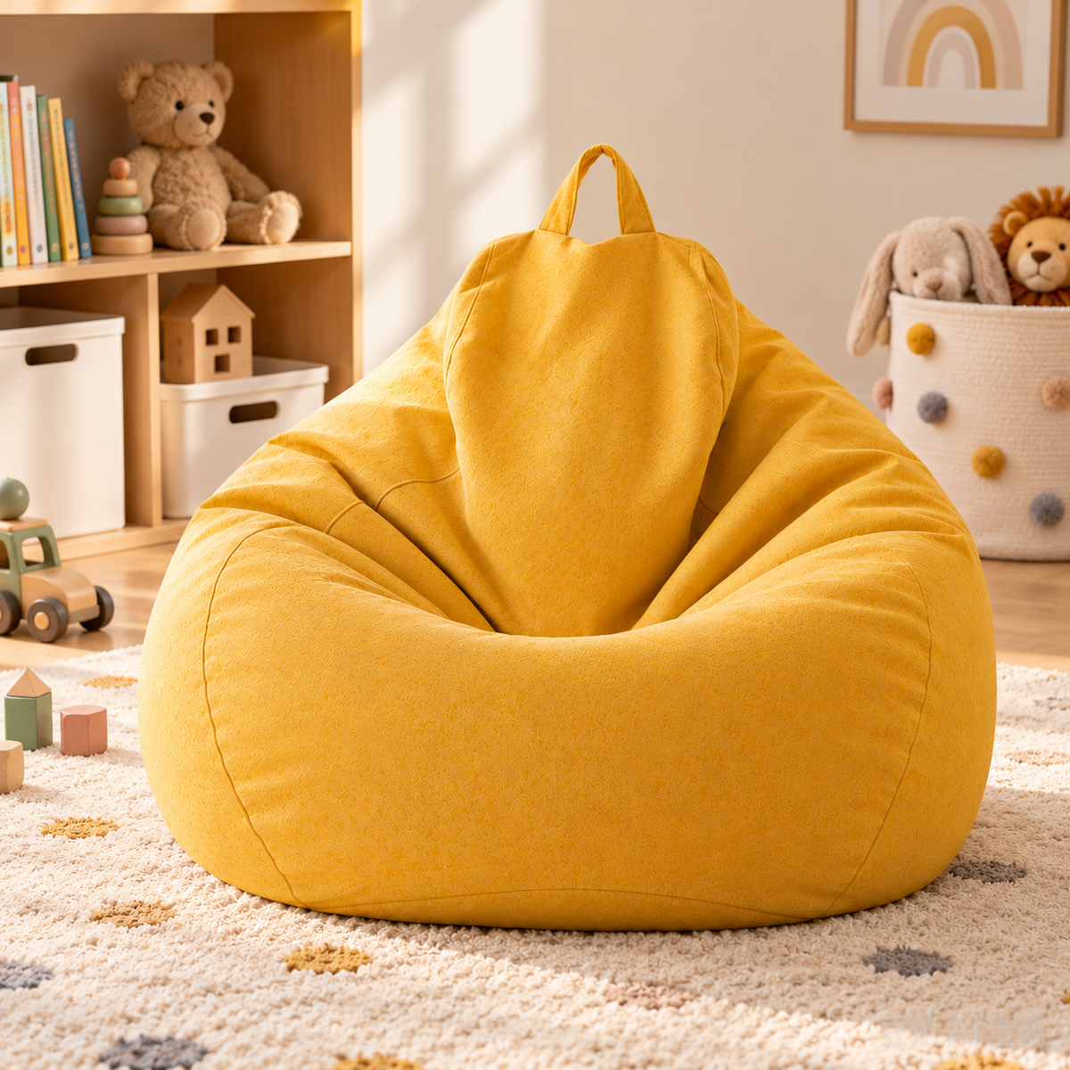 Little Teekie Teddy Boucle Kids Bean Bag Chair Cover | 80cm with Carry Handle – Yellow