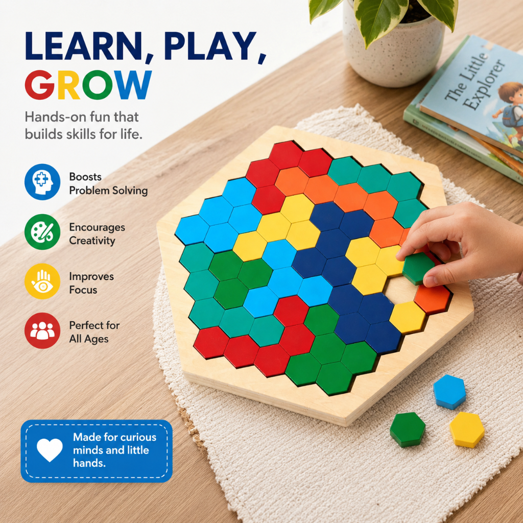 Little Teekies Wooden Hexagon Puzzle Pattern Learning Toy for Kids