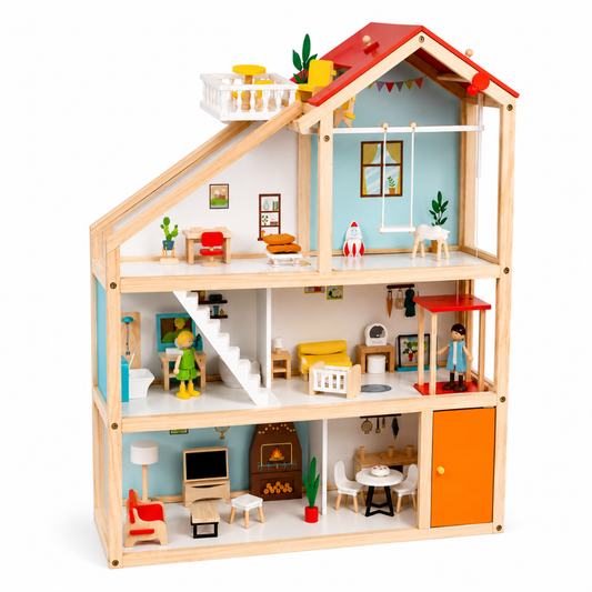 Little Teekies Wooden Dollhouse with Dolls & Furniture