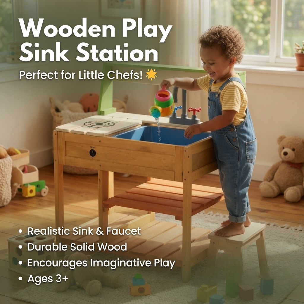 Little Teekie Wooden Mud Kitchen Playset with Sink & Storage Shelf