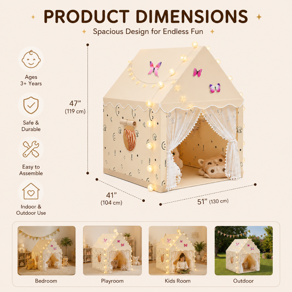 Little Teekie Princess Play Tent with Star Lights and Flags