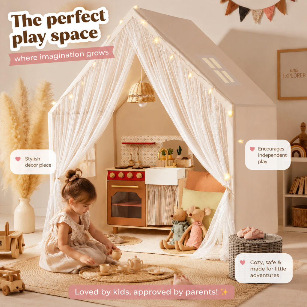 Little Teekie Playhouse Tent & Wooden Kitchen Playset