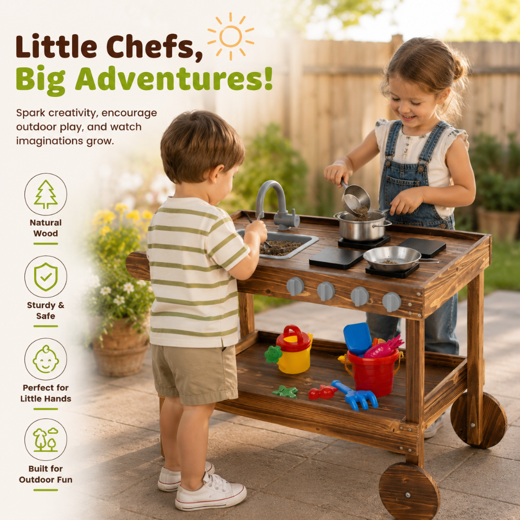Little Teekie Rolling Outdoor Mud Kitchen Play Set with Sink