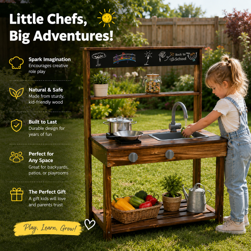 Little Teekie Outdoor Mud Kitchen Play Set with Sink & Blackboard