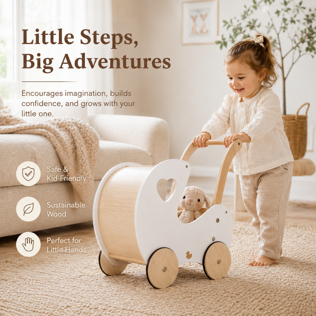 Little Teekie Wooden Baby Walker Doll Pram