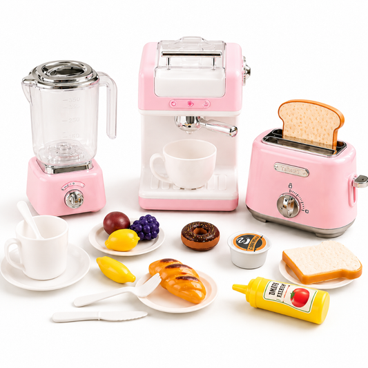 Little Teekie 3-in-1 Kitchen Play Utensils with Coffee Machine, Juicer and Bread Machine