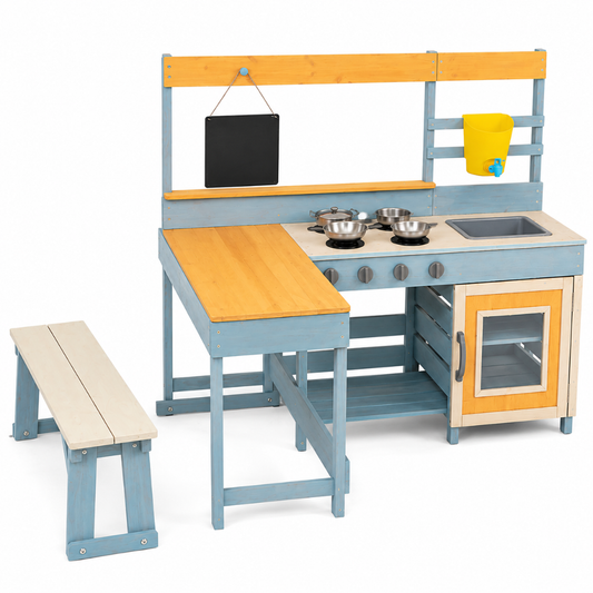 Little Teekie 2-in-1 Wooden Mud Kitchen Play Set with Dining Table