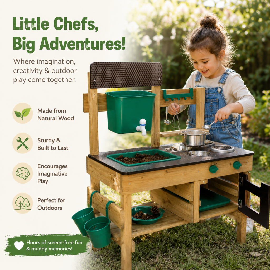 Little Teekie Wooden Outdoor Mud Kitchen Play Set with Sink