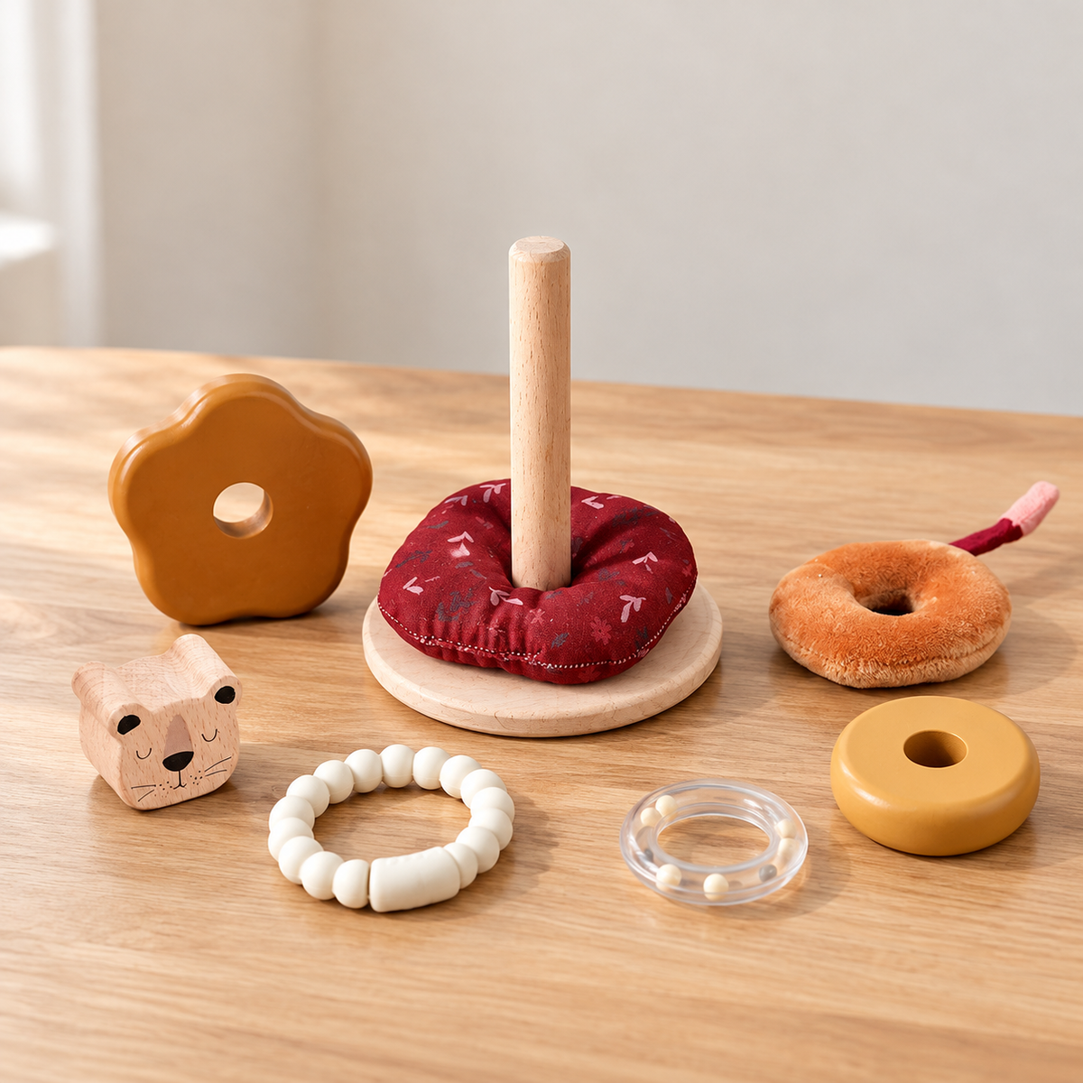 Little Teekie Personalised Lion Stacker Toy | Wooden Stacking Rings with Engraved Name