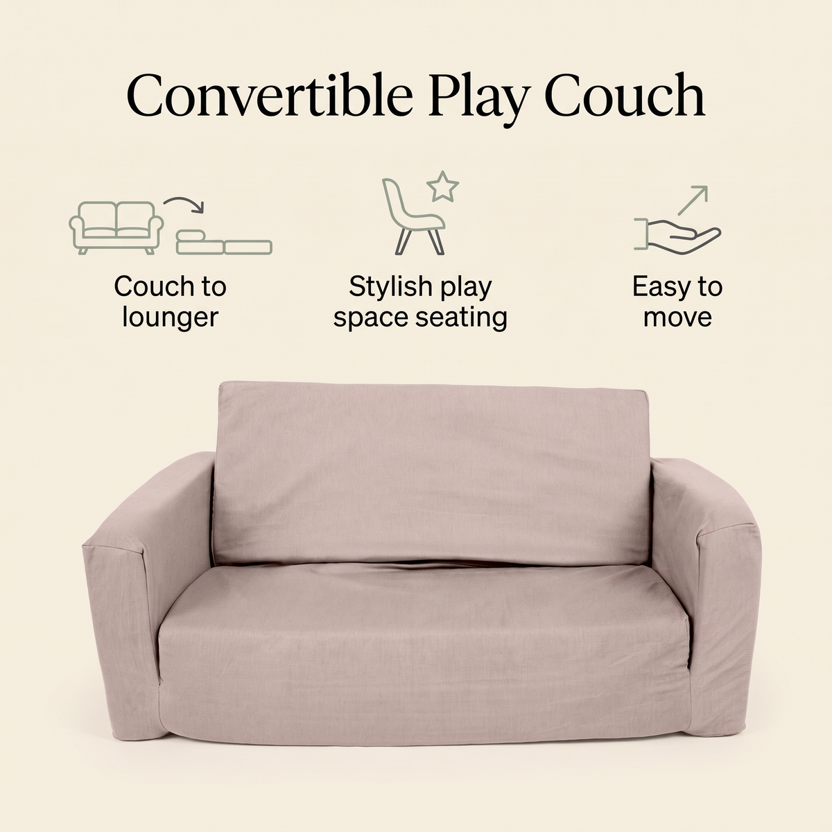 Modular Cloud play couch pieces stacked into a fort in a living room