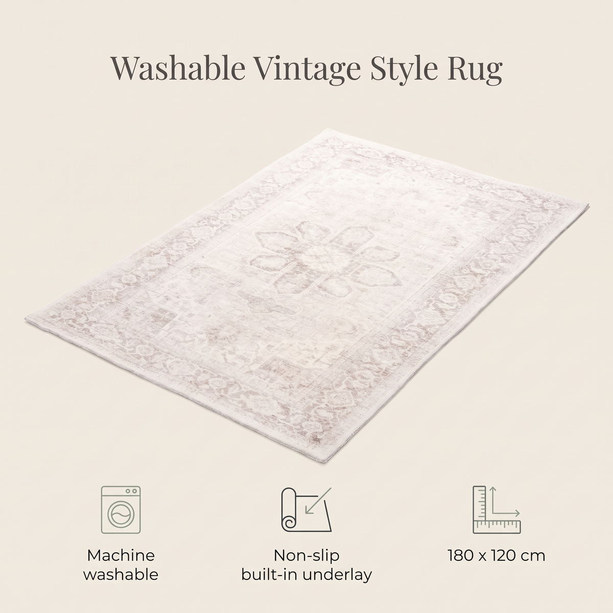 Grey and cream washable rug in a bright child's bedroom