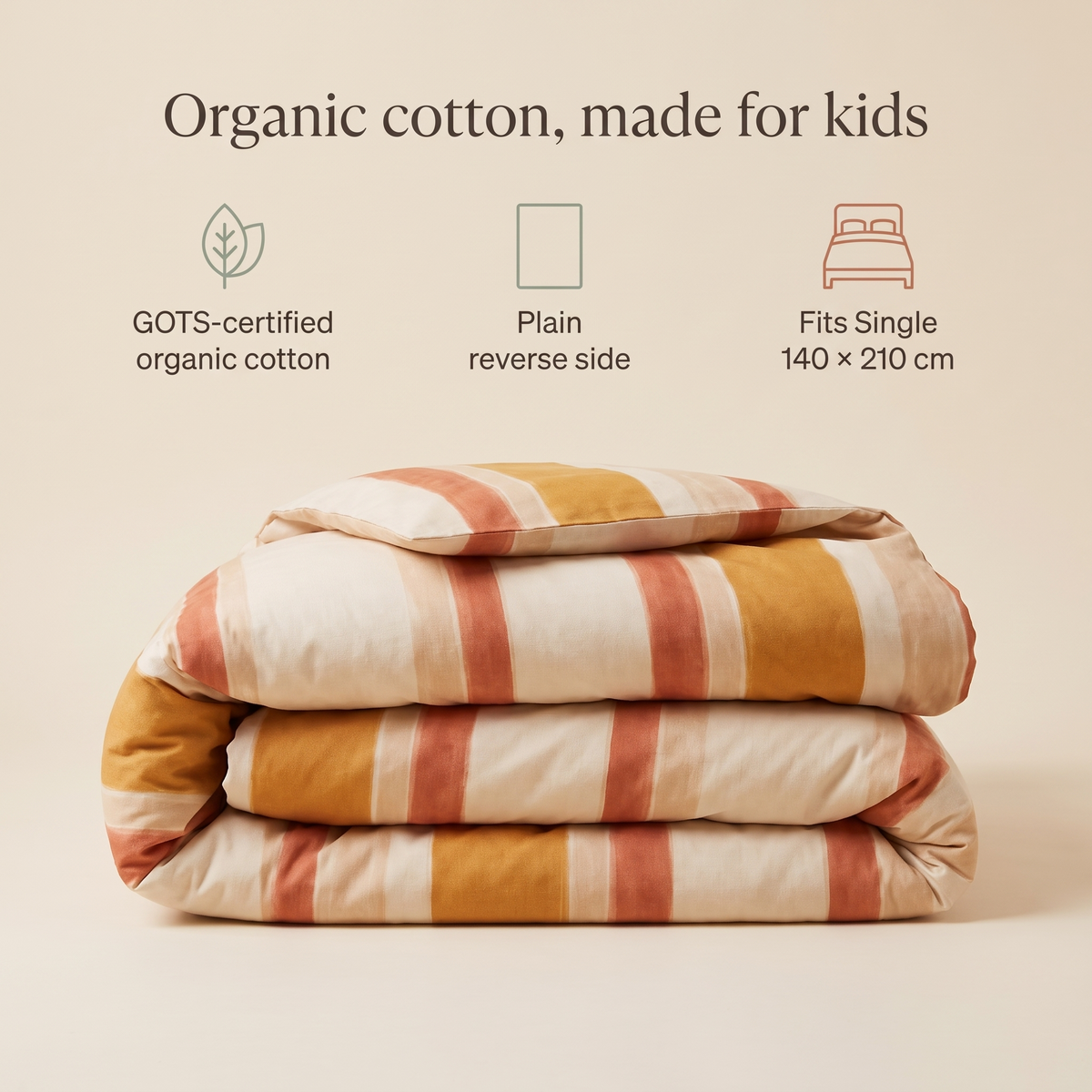 Little Teekie Organic Cotton Kids Quilt Cover | Single 140x210cm – Sun-Soaked Stripe – key features