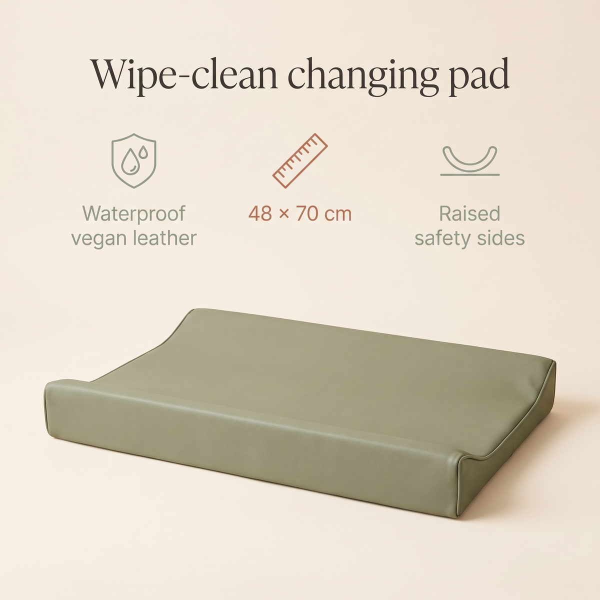 Little Teekie Baby Changing Pad | Waterproof Vegan Leather, Dual Foam 48x70cm – Sage – key features