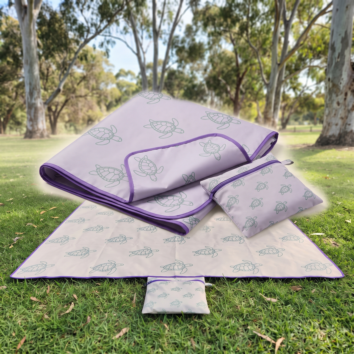 Little Teekie Kids Sand-Free Beach Mat | Compact 1.8x1.8m Reversible, 600g – Turtle Print – key features