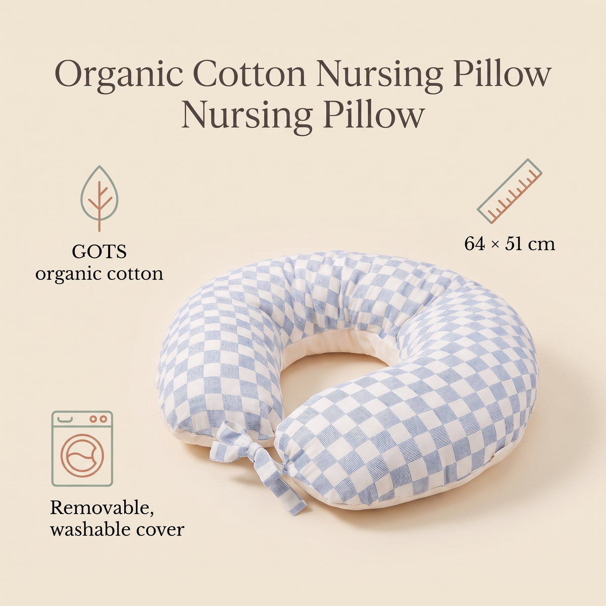 Little Teekie Organic Cotton Nursing Pillow | Feeding Support 64x51cm, Washable Cover – Waves – key features