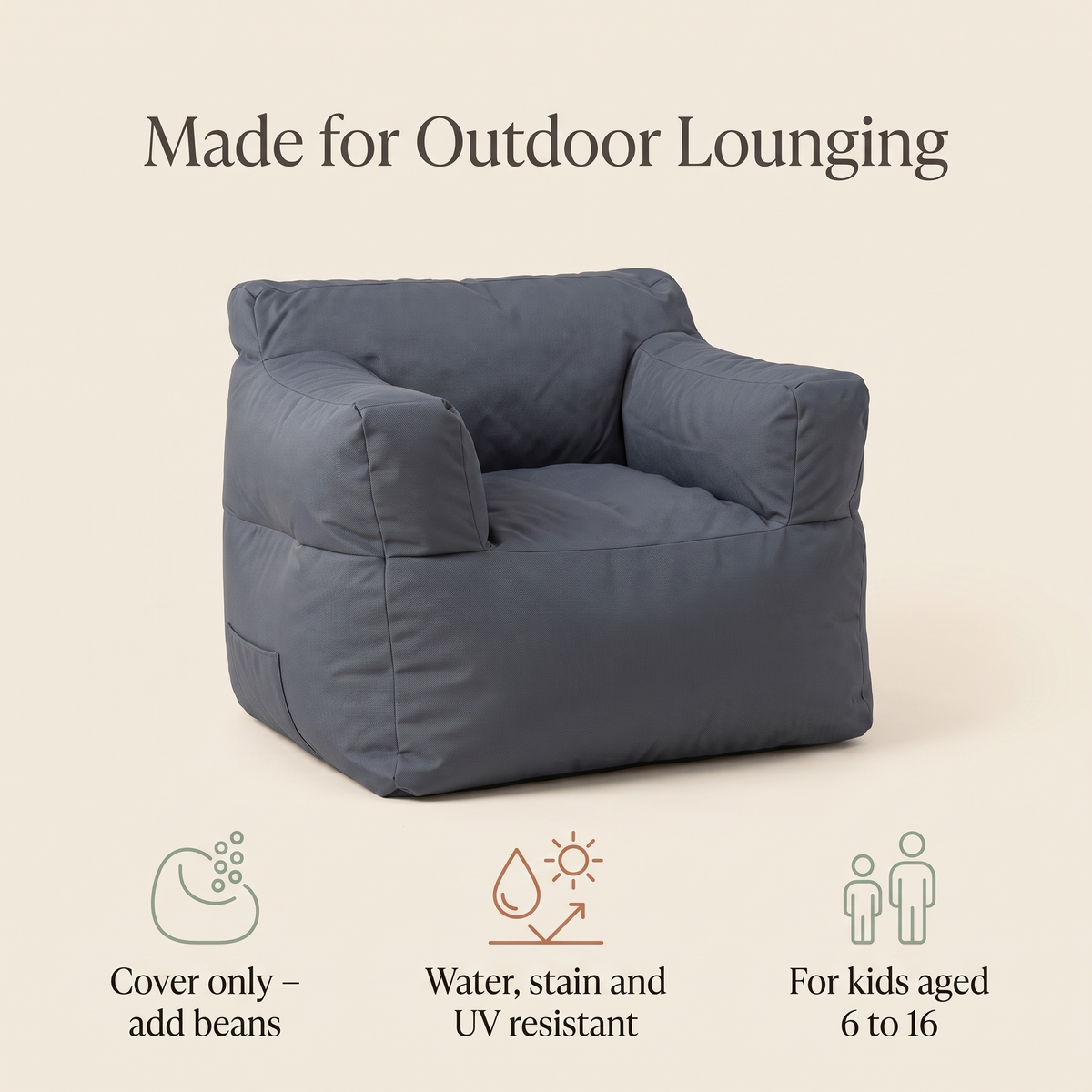 Little Teekie Outdoor Kids Bean Bag Cover | Water-Resistant Olefin, Cover Only – Sage – key features