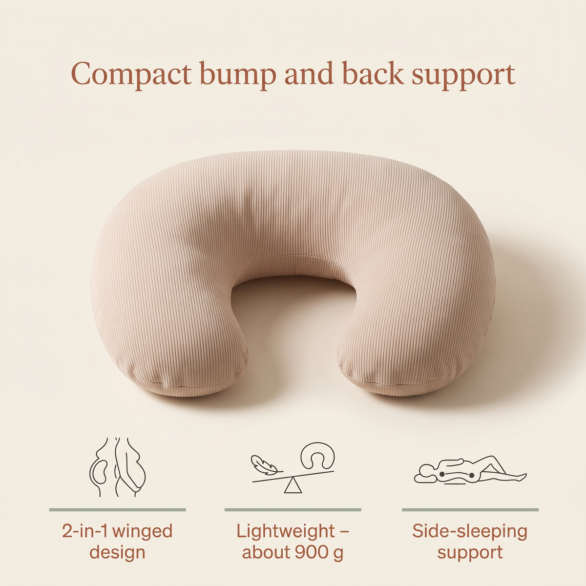 Little Teekie Compact Pregnancy Pillow | 2-in-1 Winged Support, 900g – Oat – key features