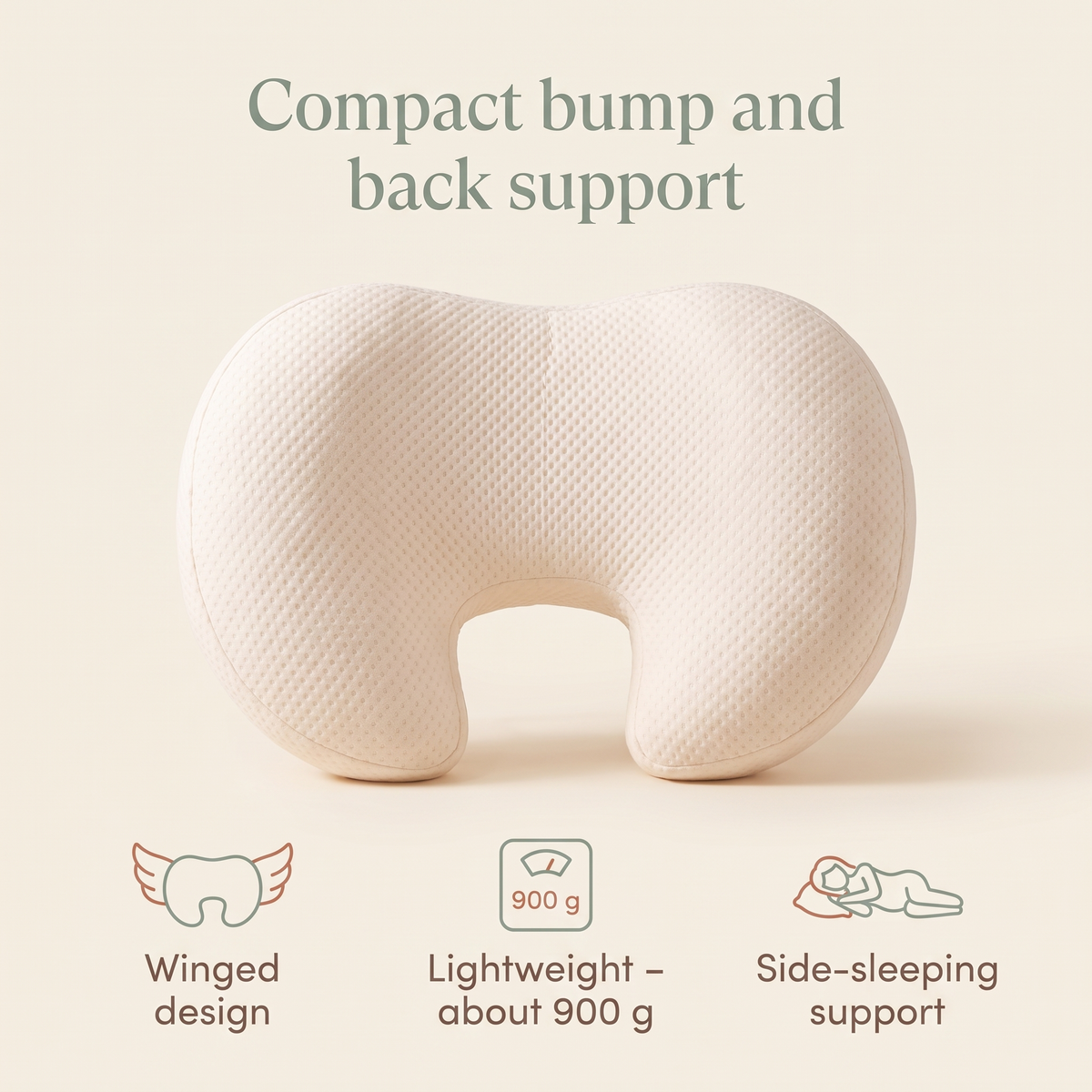 Little Teekie Compact Pregnancy Pillow | 2-in-1 Winged Support, 900g – Sage – key features