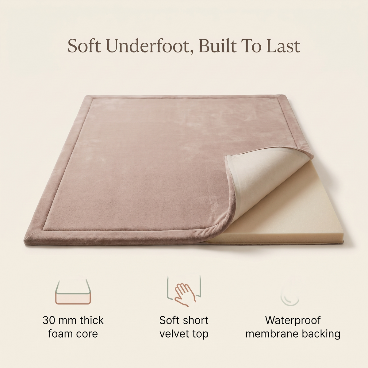 Little Teekie Thick Foam Family Play Rug | 30mm Velvet Top, Waterproof – Light Brown Coffee – key features