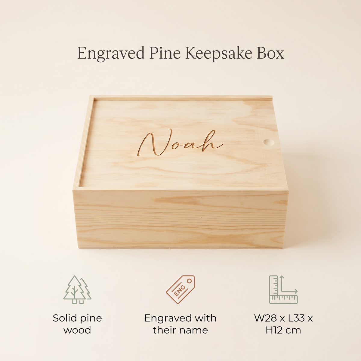 Little Teekie Personalised Baby Keepsake Box | Engraved Birth Details, Pine 33 x 28cm – Natural Pine – key features