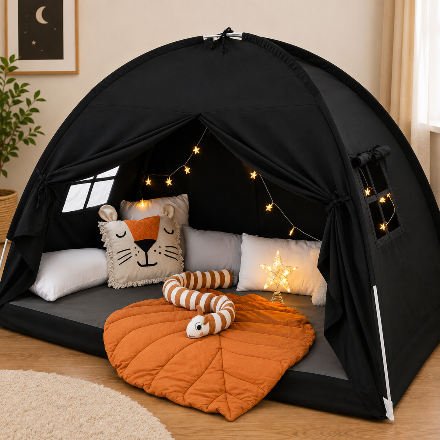 Little Teekie Twin Bed Play Tent with Star Lights and Flags