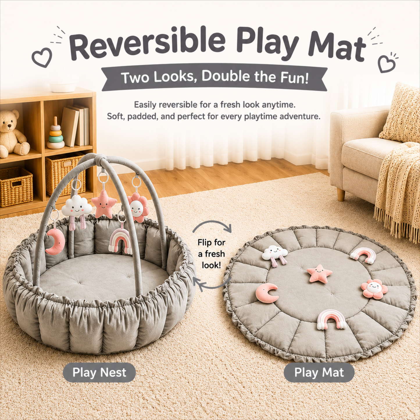 Little Teekie Baby Play Reversible Tummy Time Mat with Sensory Toys
