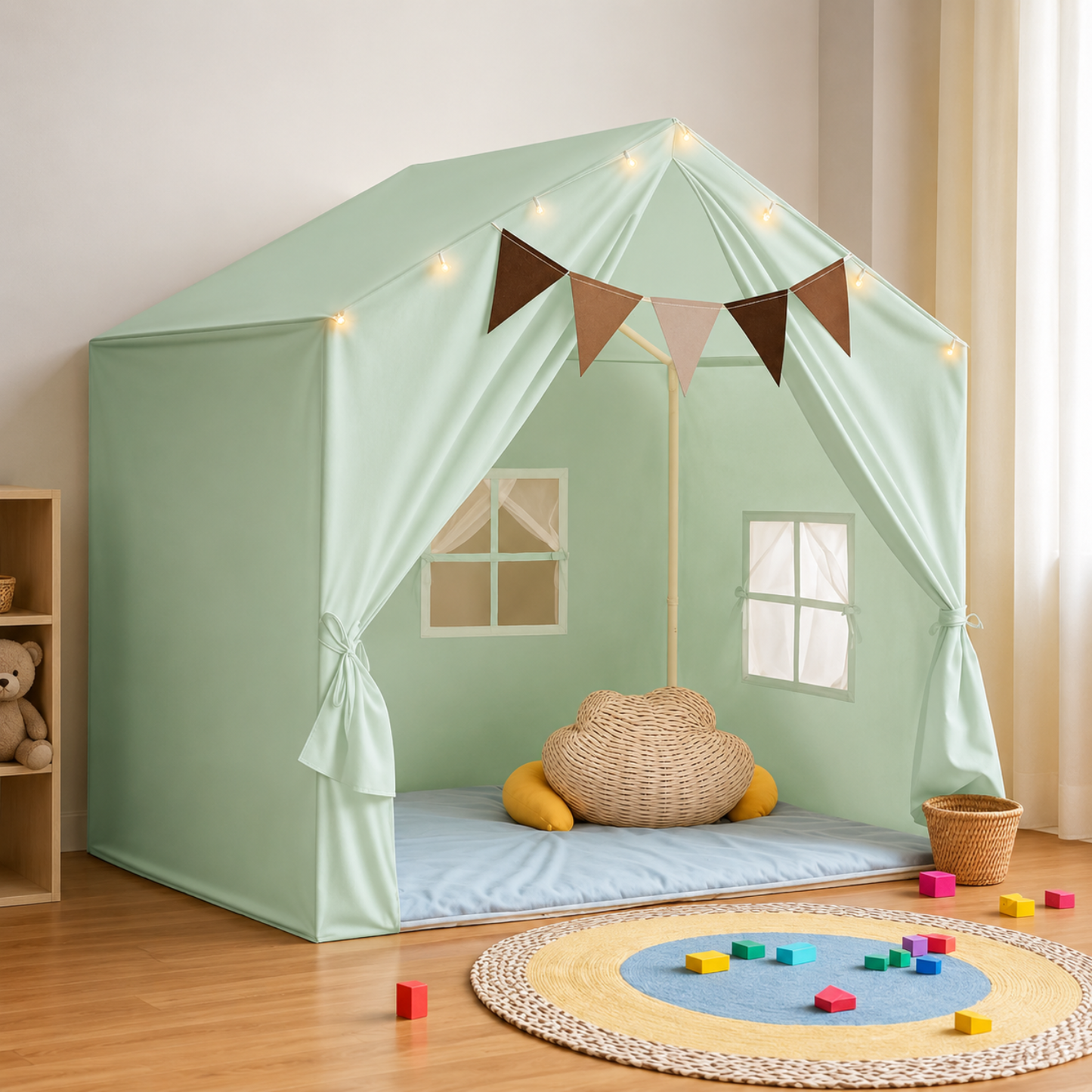 Little Teekie Boho Kids Play Tent with Curtains & Lights