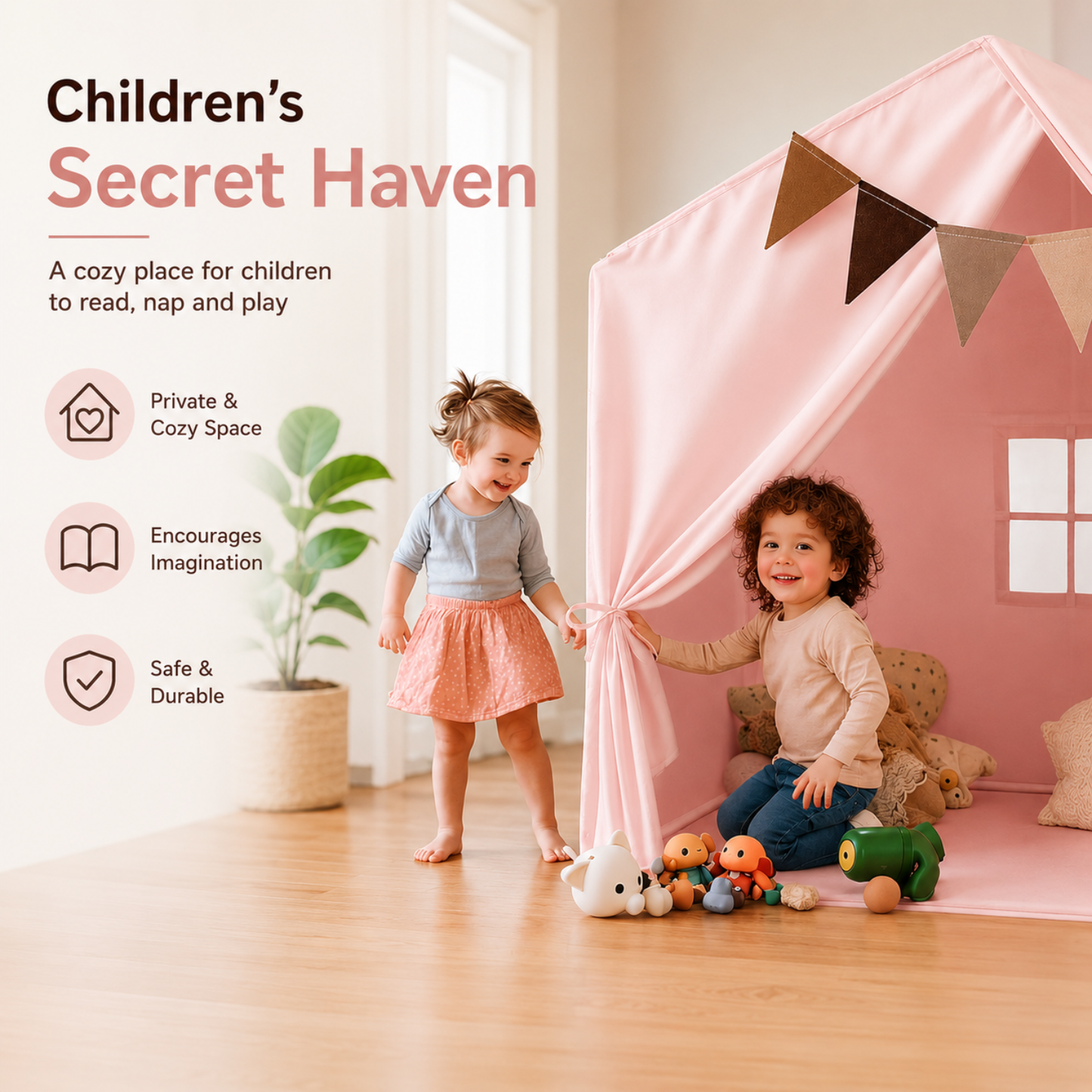 Little Teekie Boho Kids Play Tent with Curtains & Lights