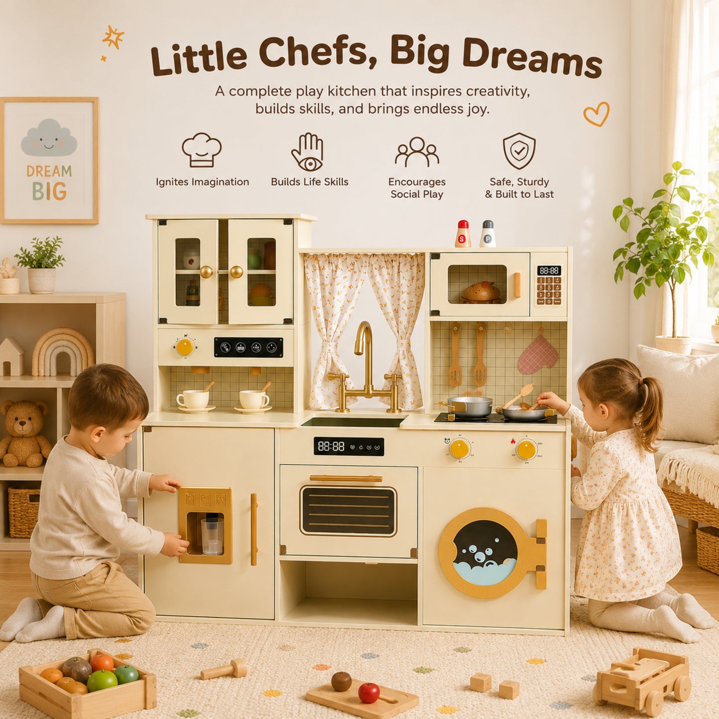 Little Teekie Wooden Kids Play Kitchen Set