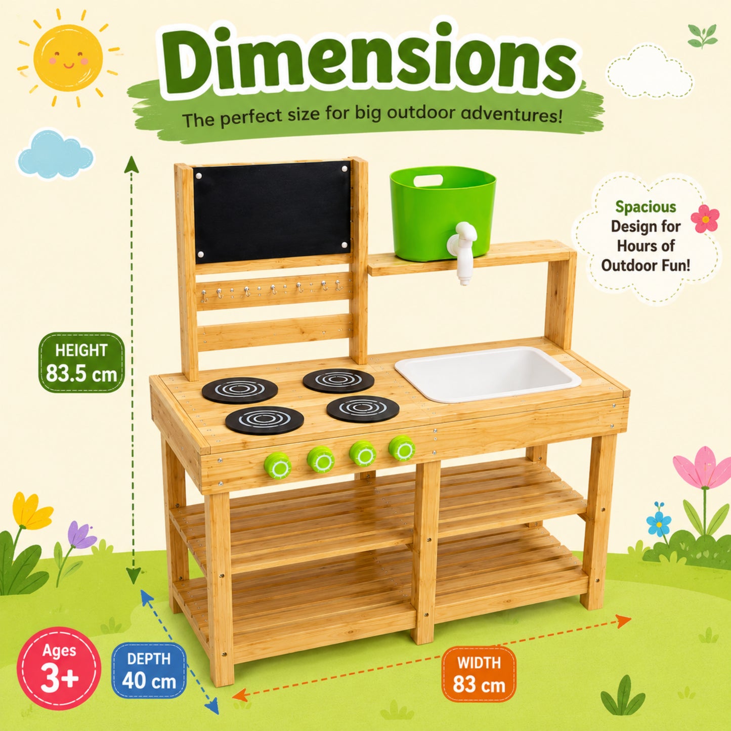 Little Teekie Wooden Outdoor Mud Kitchen with Blackboard